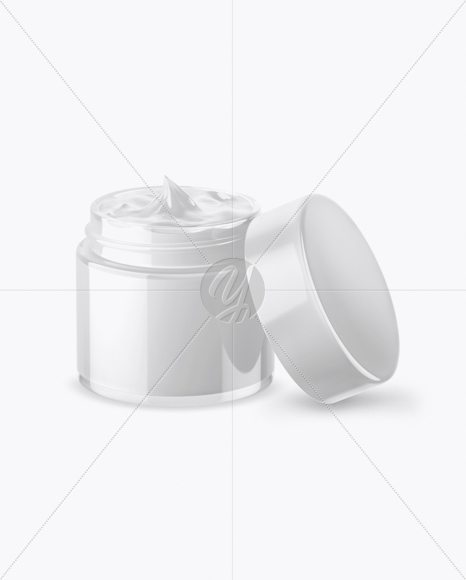 Opened Clear Glass Cream Jar Mockup (High-Angle Shot)