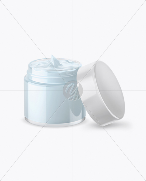 Opened Clear Glass With Blue Cream Jar Mockup (High-Angle Shot)