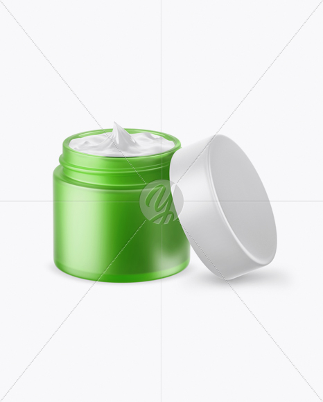 Opened Green Frosted Cream Jar Mockup (High-Angle Shot)