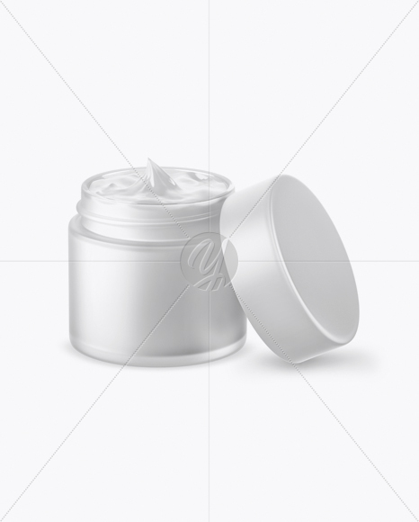 Opened Frosted Glass Cream Jar Mockup (High-Angle Shot)