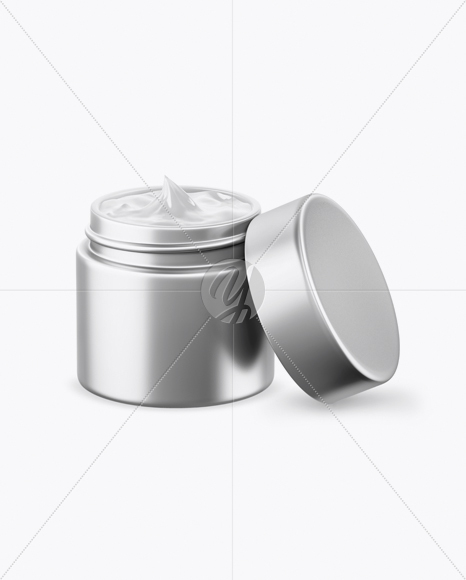 Opened Matte Metallic Cosmetic Jar Mockup (High-Angle Shot)