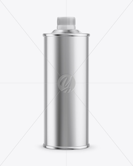 Tin Can with Metallic Label Mockup - Front View