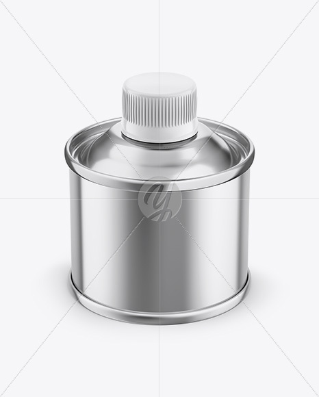 Tin Can with Metallic Label Mockup - Front View (High Angle Shot)