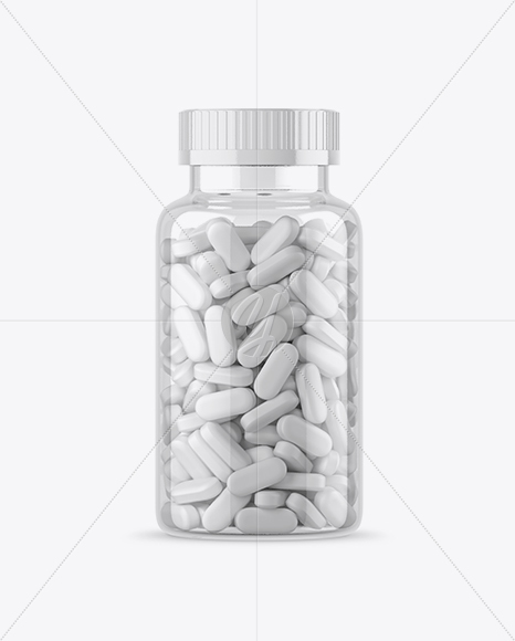 Clear Bottle With White Pills Mockup