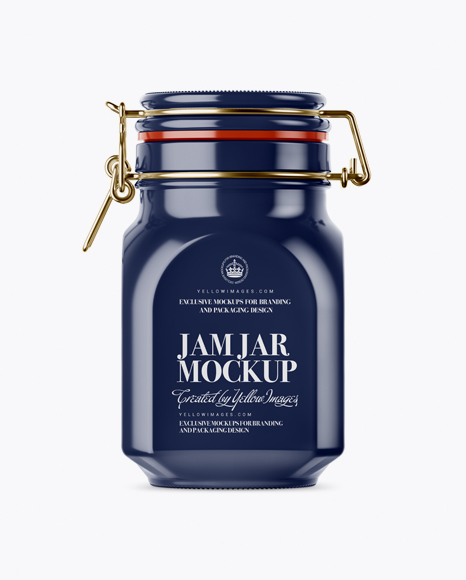 900ml Glossy Ceramic Jam Jar w Clamp Lid Mockup - Jar mockup