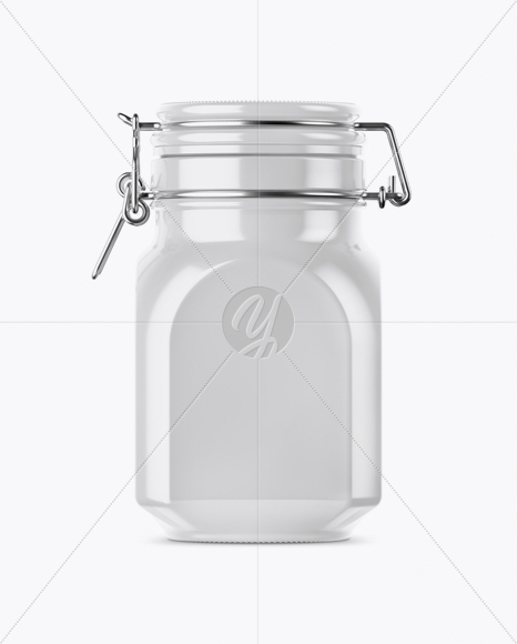 900ml Glossy Ceramic Jam Jar w/ Clamp Lid Mockup