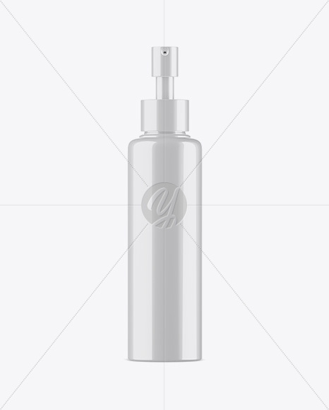 Glossy Cosmetic Bottle With Pump Mockup - Front View