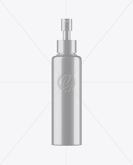 Metallic Cosmetic Bottle With Pump Mockup - Front View