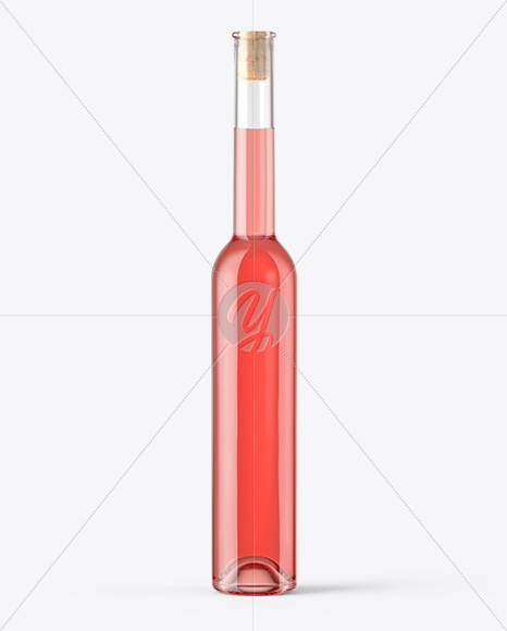 Clear Glass Pink Wine Bottle With Cork Mockup