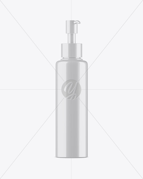 Glossy Cosmetic Bottle With Pump Mockup - Half Side View Glossy Cosmetic Bottle With Pump Mockup - Half Side View