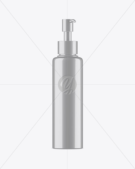 Metallic Cosmetic Bottle With Pump Mockup - Half-Side View