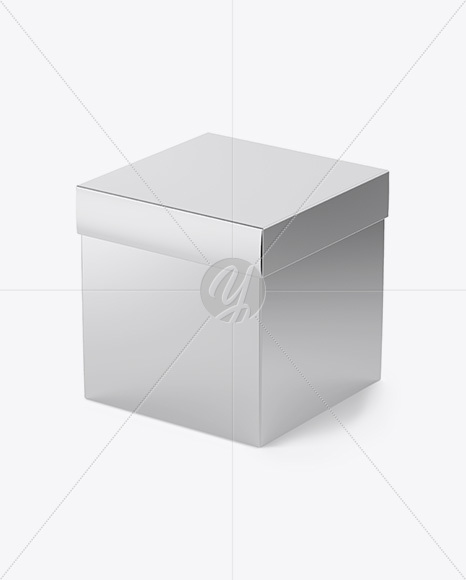 Metallic Square Box Mockup - Half Side View (High-Angle Shot)