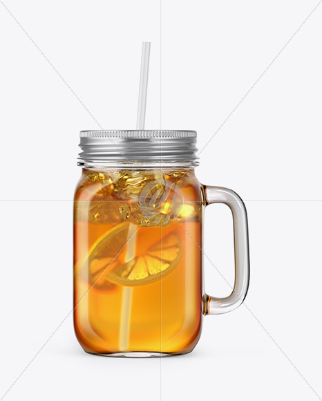 Closed Mason Jug with Straw and Label Mockup (Black Tea)