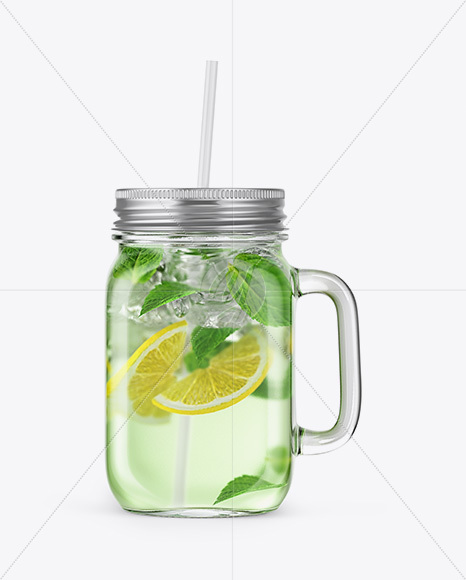 Closed Mason Jug with Straw and Label Mockup (Mojito) - Free Download