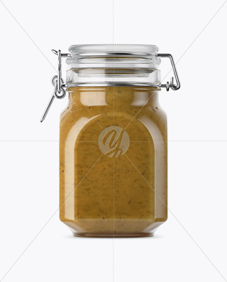 900ml Mustard Sauce Glass Jar w/ Clamp Lid Mockup