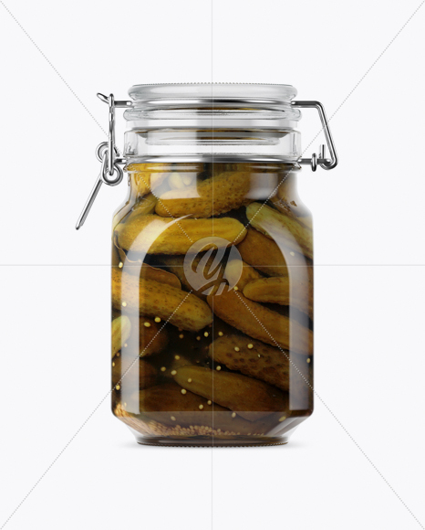 900ml Pickled Cucumbers Glass Jar w/ Clamp Lid Mockup - Free Download