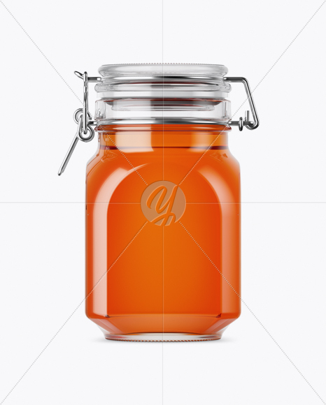 900ml Pure Honey Glass Jar w/ Clamp Lid Mockup