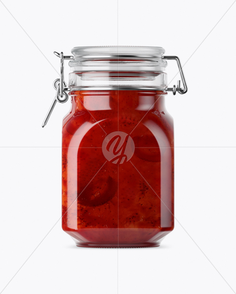 900ml Strawberry Jam Glass Jar w/ Clamp Lid Mockup