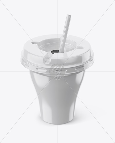 260g Yogurt Cup With Straw Mockup - Half Side View