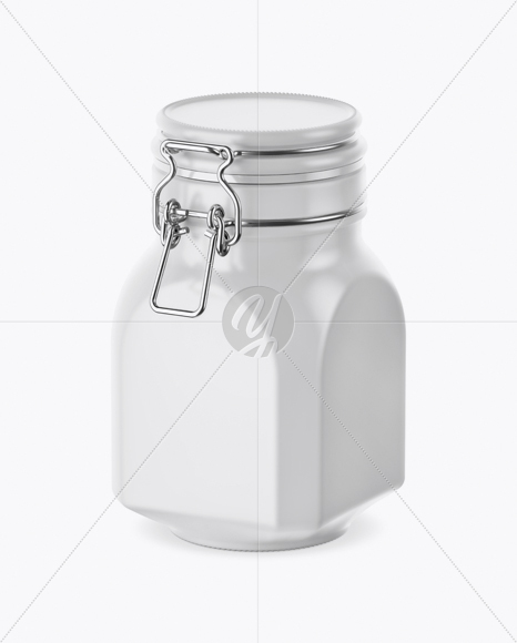 900ml Matte Ceramic Jam Jar w/ Clamp Lid Mockup - Half Side View