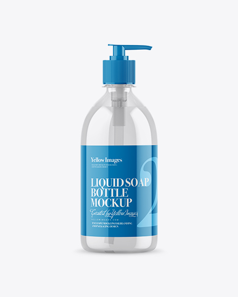 Clear Liquid Soap Bottle with Pump Mockup