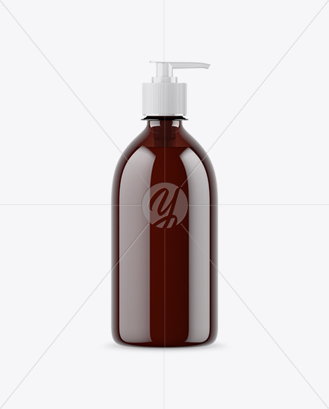 Amber Liquid Soap Bottle with Pump Mockup