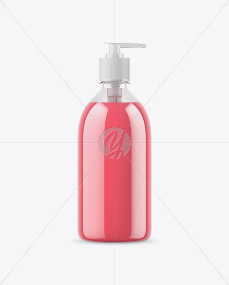 Clear Bottle with Pink Liquid Soap Mockup Clear Bottle with Pink Liquid Soap Mockup