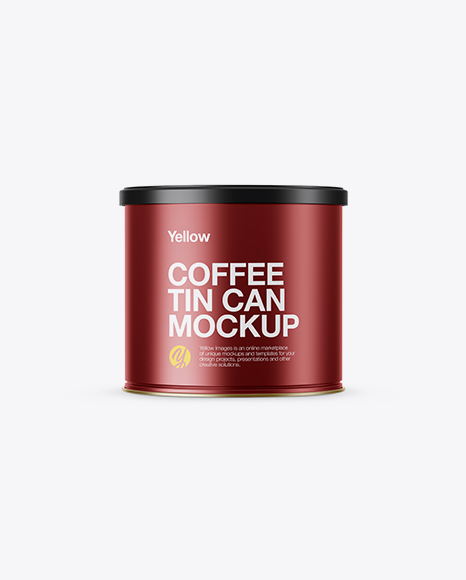 Matte Metallic Coffee Tin Can Mockup - Front View