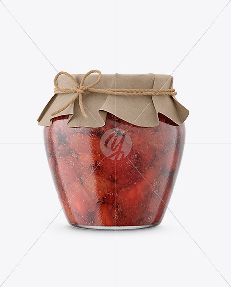 Glass Strawberry Jam Jar with Paper Cap Mockup