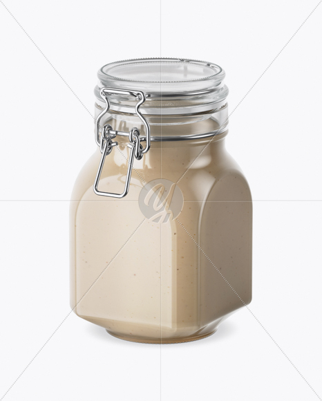 900ml Cesar Sauce Glass Jar w/ Clamp Lid Mockup - Half Side View (High-Angle Shot)