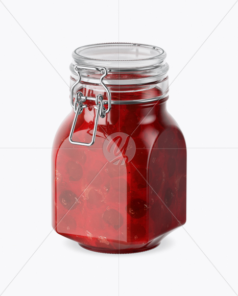 900ml Cherry Jam Glass Jar w/ Clamp Lid Mockup - Half Side View (High-Angle Shot)