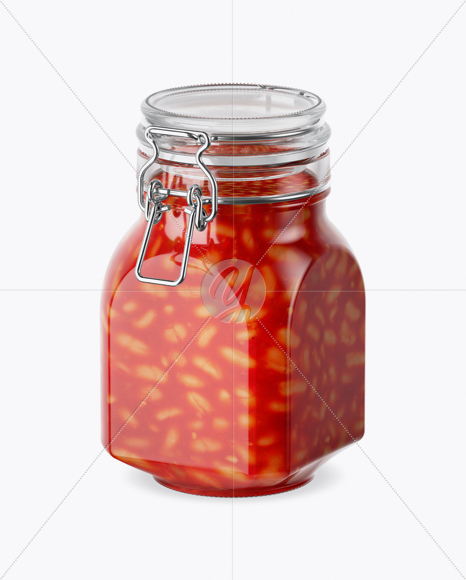 900ml Beans Glass Jar w/ Clamp Lid Mockup - Half Side View