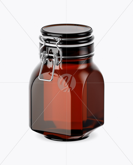 900ml Amber Glass Jar w/ Clamp Lid Mockup - Half Side View