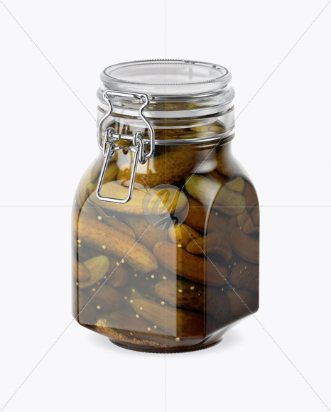 900ml Pickled Cucumbers Glass Jar w/ Clamp Lid Mockup - Half Side View