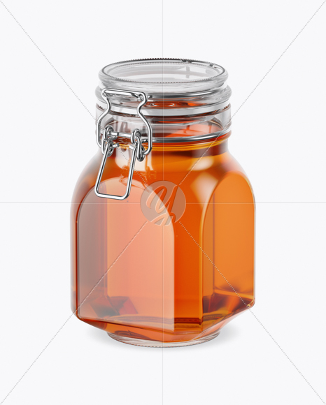 900ml Pure Honey Glass Jar w/ Clamp Lid Mockup - Half Side View