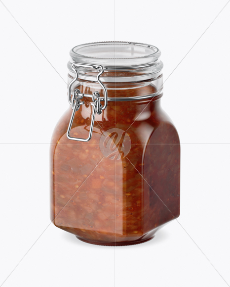 900ml Lecho Sauce Glass Jar w/ Clamp Lid Mockup - Half Side View