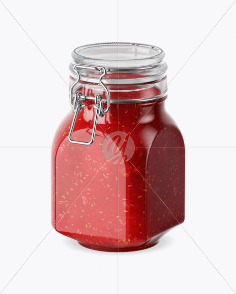 900ml Raspberry Jam Glass Jar w/ Clamp Lid Mockup - Half Side View