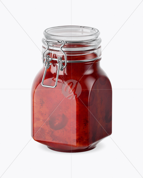 900ml Strawberry Jam Glass Jar w/ Clamp Lid Mockup - Half Side View