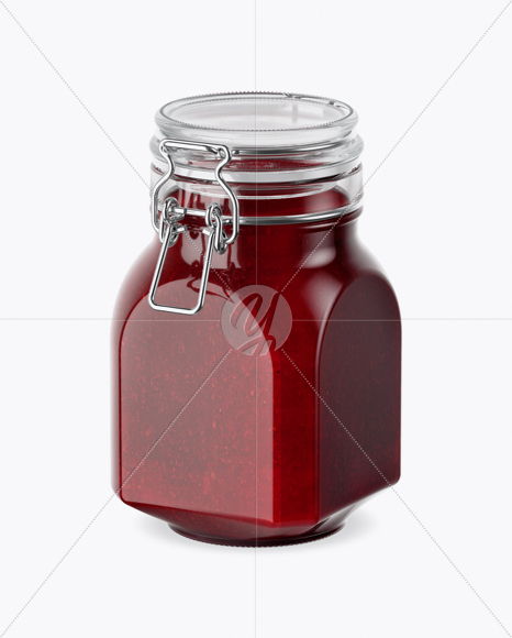 900ml Berry Jam Glass Jar w/ Clamp Lid Mockup - Half Side View