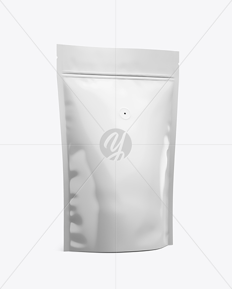 Glossy Coffee Bag W/ Valve Mockup - Half Side View