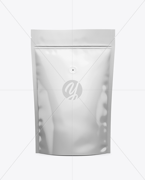 Glossy Coffee Bag W/ Valve Mockup - Front View