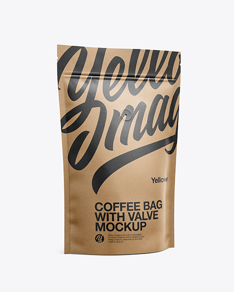 Paper Coffee Bag W Valve Mockup - Half Side View - Bag with valve