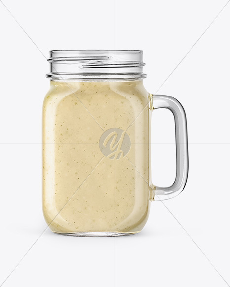 Opened Mason Jug with Banana Smoothie Mockup