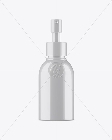 Glossy Cosmetic Bottle With Pump Mockup - Front View