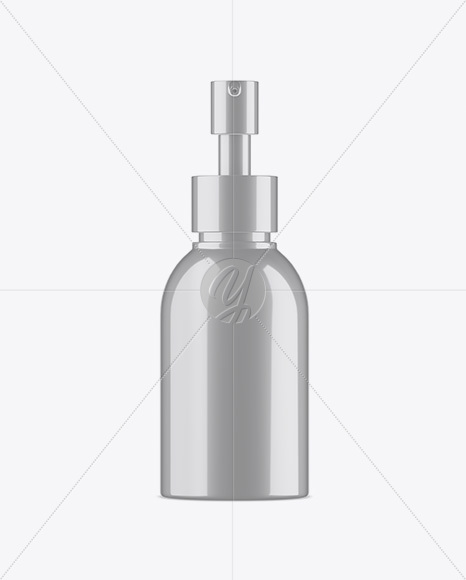 Metallic Cosmetic Bottle With Pump Mockup - Front View