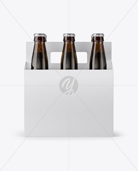 6 Pack Amber Bottle Carrier Mockup - Front & Side Views