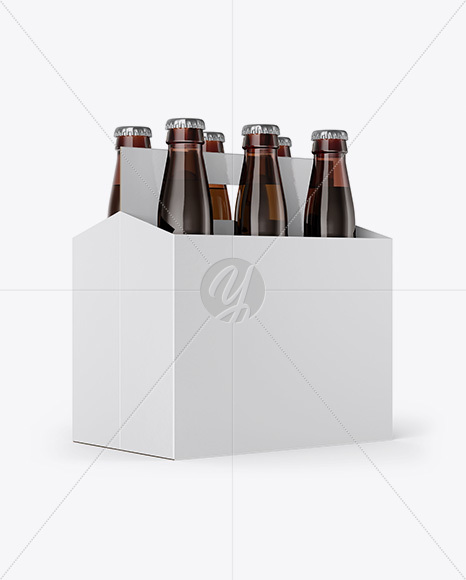 6 Pack Amber Bottle Carrier Mockup - Half Side View