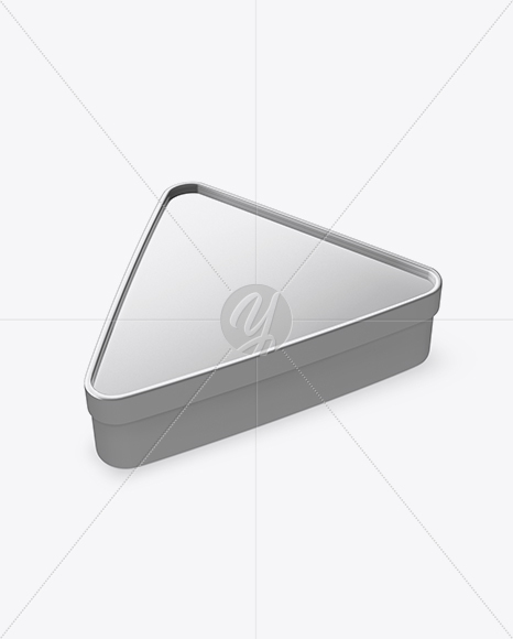 Metallic Triangular Box Mockup - Half Side View (High-Angle Shot)