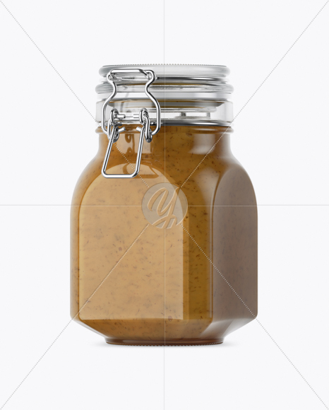 900ml Mustard Sauce Glass Jar w/ Clamp Lid Mockup - Half Side View 900ml Mustard Sauce Glass Jar w/ Clamp Lid Mockup - Half Side View