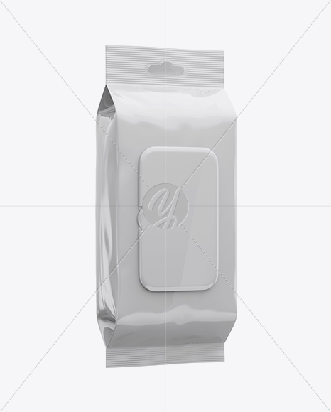 Wet Wipes Pack W/ Plastic Cap Mockup - Half Side View